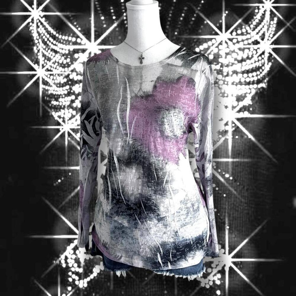slightly sheer smoky pink and black whimsical long sleeve